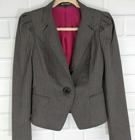 Express Jackets & Blazers - Express Gray/Pink Pinstriper Single Button Blazer